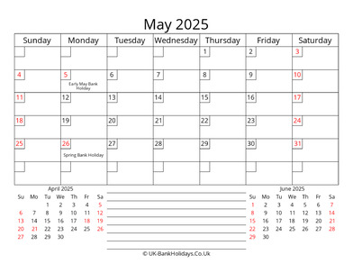 printable monthly uk calendar may 2025