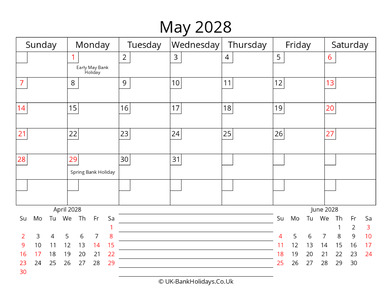 printable monthly uk calendar may 2028