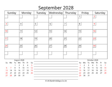 printable monthly uk calendar september 2028