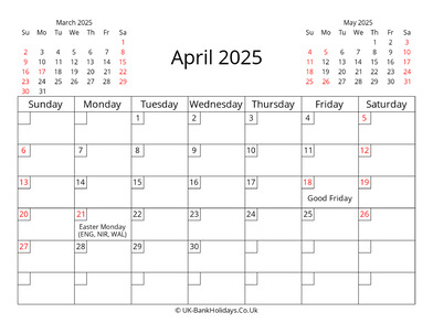 printable uk calendar april 2025