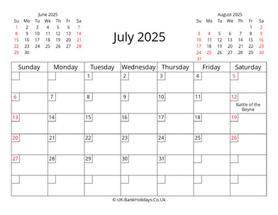 printable uk calendar july 2025