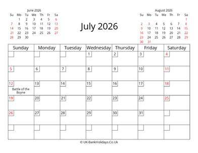 printable uk calendar july 2026