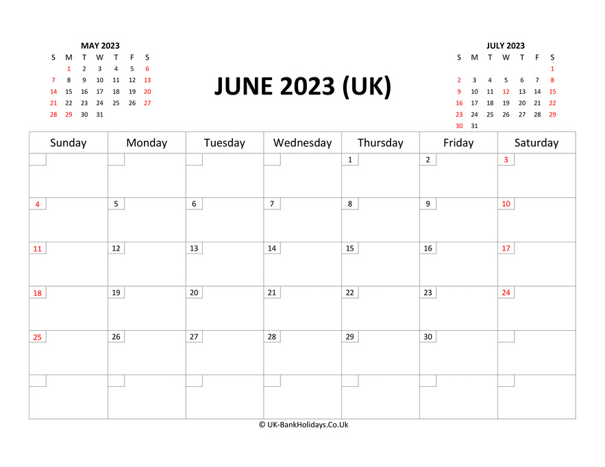Download Printable Uk Calendar June 2023