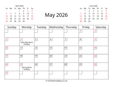 printable uk calendar may 2026