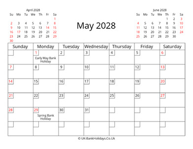 May Calendar 2028