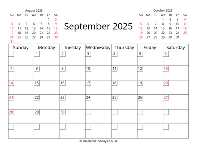 printable uk calendar september 2025