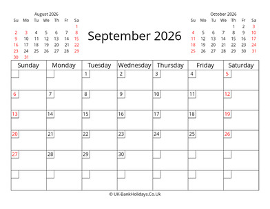 printable uk calendar september 2026