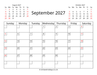 printable uk calendar september 2027