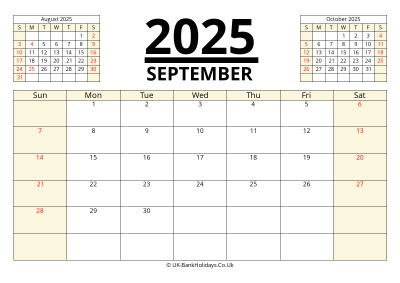 september 2025 printable uk calendar