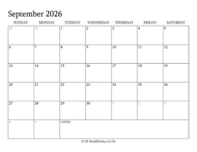 september 2026 editable uk calendar with holidays