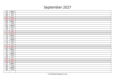 september 2027 monthly uk calendar free