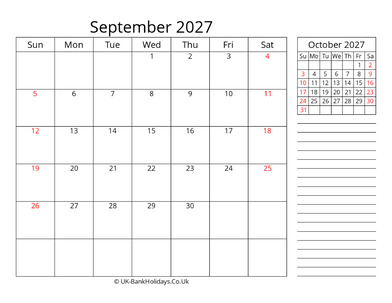 september 2027 uk calendar template