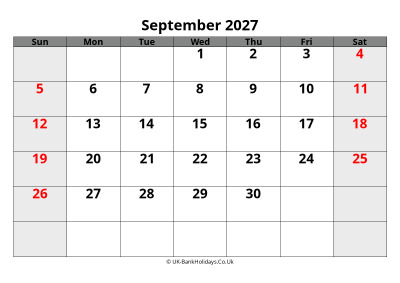 september 2027 word uk calendar