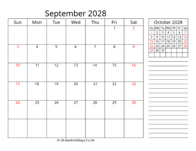 september 2028 uk calendar template