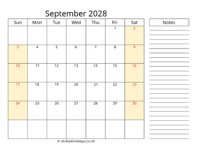 september 2028 uk calendar that work